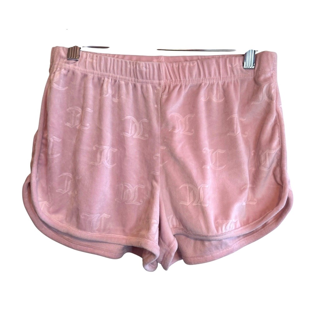 Juicy Couture Womens Y2k Velour Soft Comfy‎ Monogram Lounge Shorts Pink Small